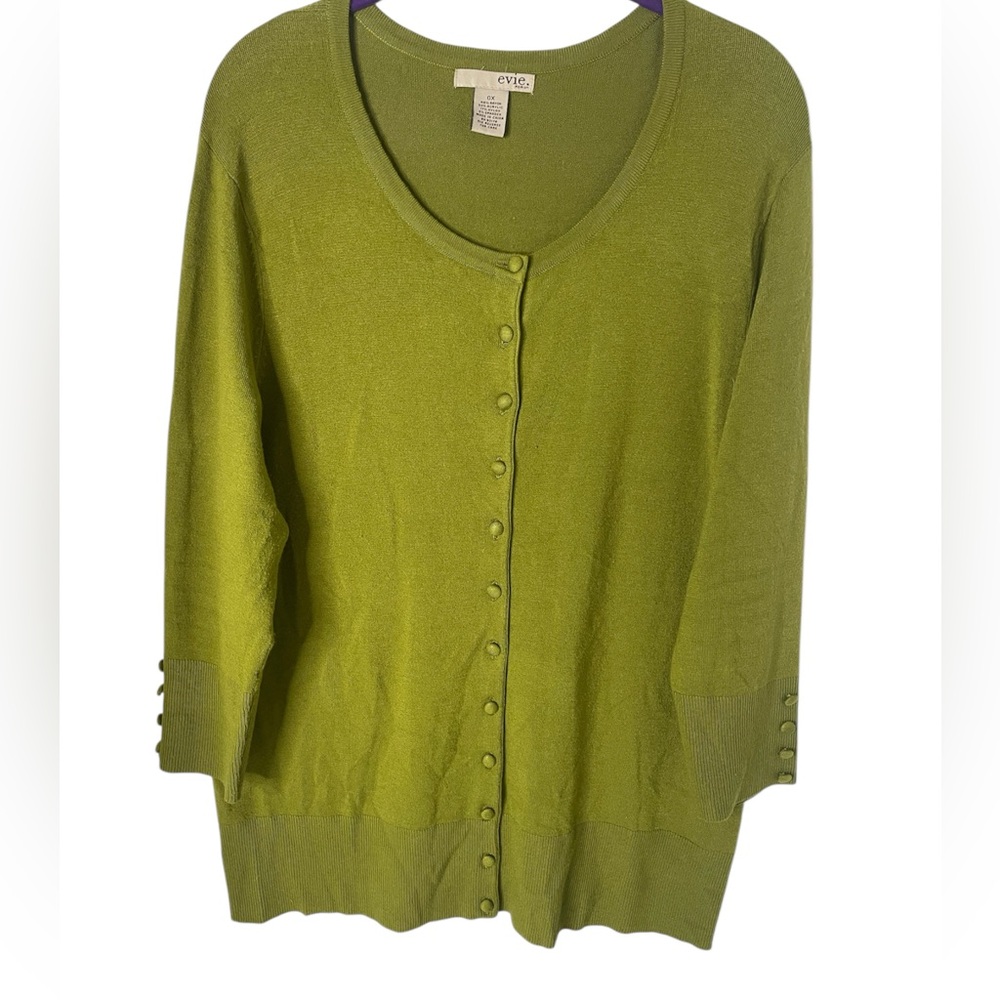 Evie Classic Button-Front Lightweight Cardigan - Lime Green 3/4 Sleeve Sz 0X